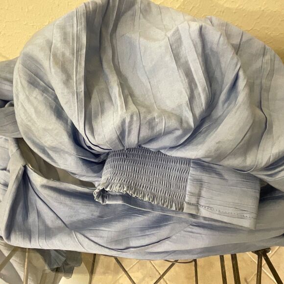 FRAME Shirred  V-Neck Puff Sleeves Midi Dress women’s S Blue part lined Tiered* - Picture 6 of 12